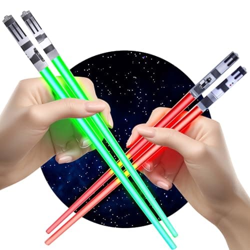 Lightsaber Chopsticks Star War Chopstick Light Up Lightsaber Chopsticks for Adults Saber Sticks Cool Chopstick Light Up Chop Sticks Light Saber Reusable Lightup Sabers Star War Gifts 2 Pairs Green/Red