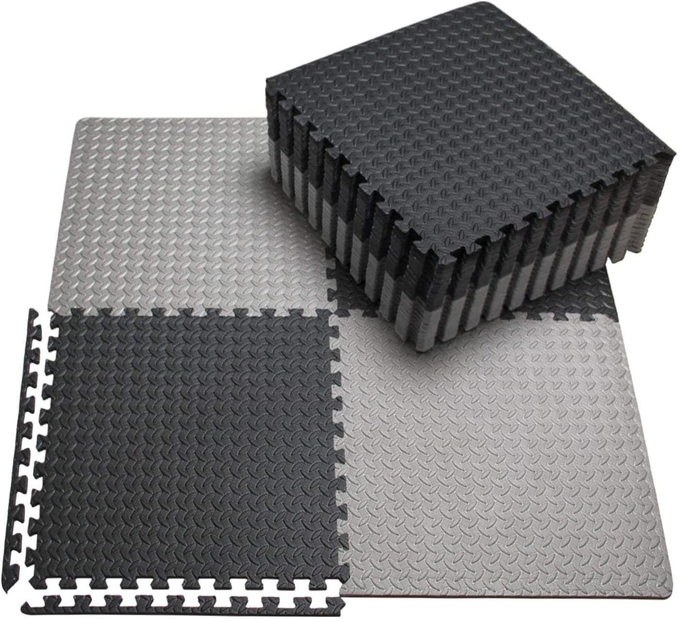 SIGNATRON Fitness Puzzle Mat, Gym Floor Mat, Exercise Mat, EVA Foam Interlocking Tiles, Protective Flooring for Gym Equipment and Workouts, 12mm Thick (8Pc || 32 SqFt, Grey - Black)