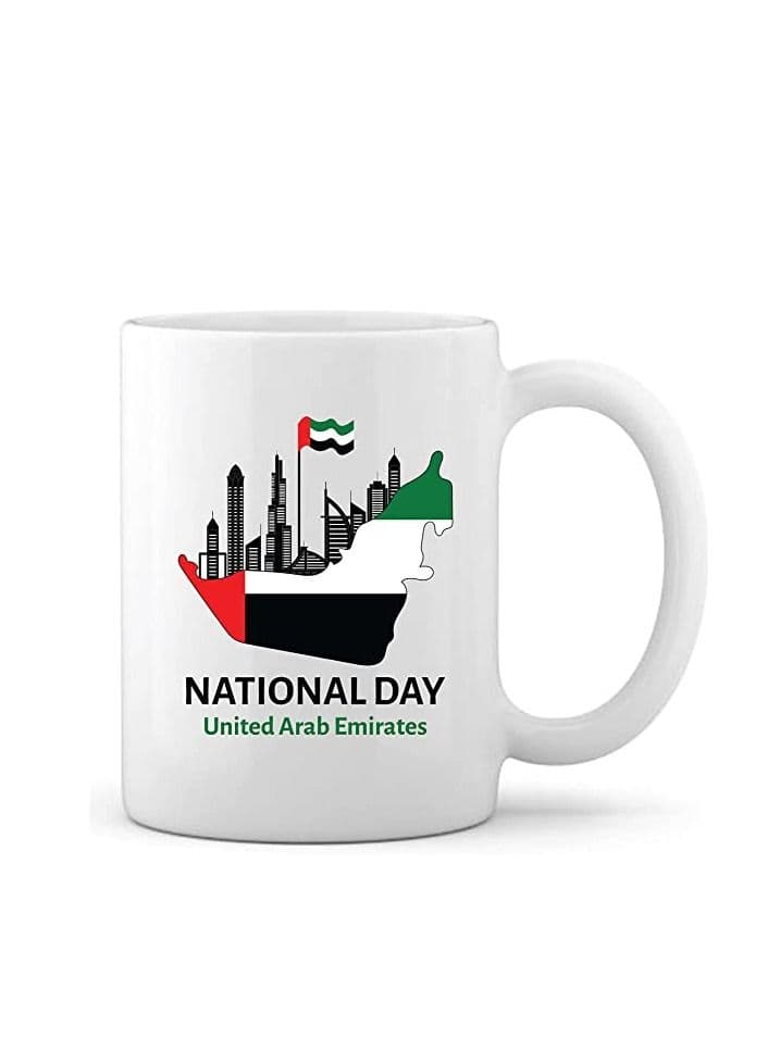 Ceramic Mug for UAE National Day or Flag day Celebration and events White Ceramic (Design 3)