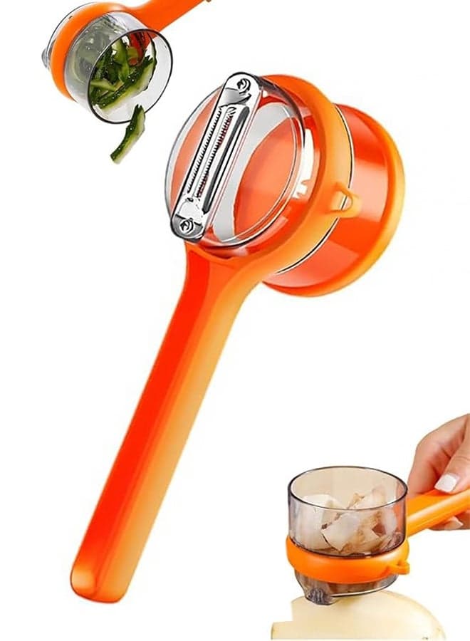 Fruit and Vegetable Peeler with Storage Box,Peeler with Container, Vegetable Peeler with Catcher, Easy to Clean Double-Sided Stainless Steel Multi-Function Peelers for Home Kitchen, Veggie (Orange)