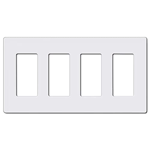 CML Decorator Screwless Wall Plate, 4-Gang Light Switch Covers, Decor Outlet Cover Plate, Standard Size 4.68”X 8.34”, Impact Resistant, White, UL Listed