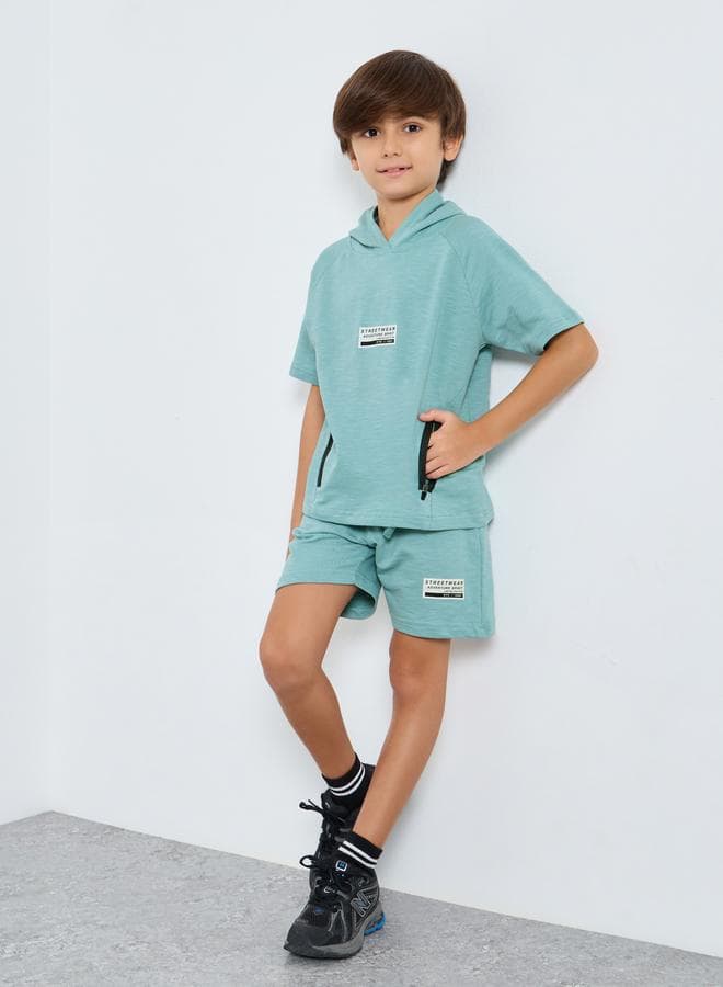 Boys Zip Pocket Hooded T-Shirt And Shorts Set