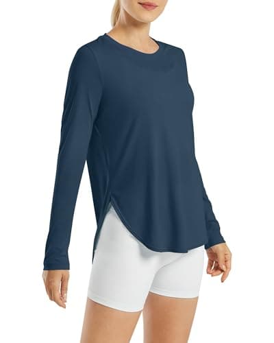 G4Free Women's Long Sleeve UV Shirts UPF 50+ Hiking Running Lightweight Athletic T-Shirt for Workout Gym(Navy,XL)