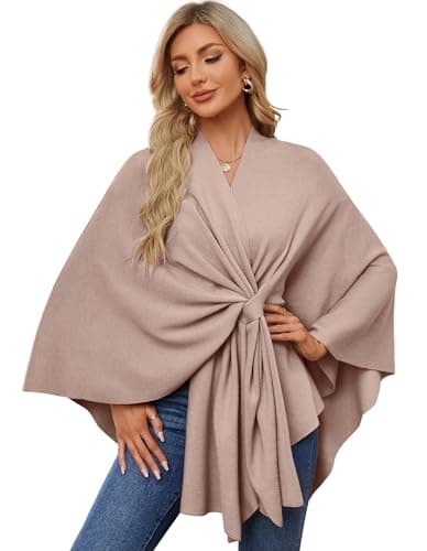 PULI Women's Elegant Shawl Wraps Soft Open Front Poncho Sweater for Spring Fall Winter tan