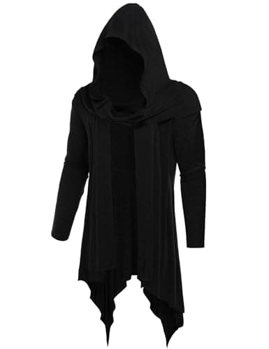 OYOZONE Men's Long Length Lightweight Ruffle Shawl Collar Cape Coat, Black (L, Regular, 100% Cotton/Algodón, Gothic, Steampunk)