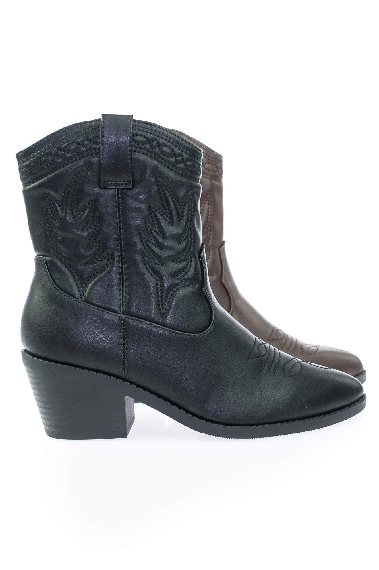 Soda Picotee Women Western Cowboy Cowgirl Stitched Ankle Boots (Black PU, us_footwear_size_system, adult, women, numeric, medium, numeric_10)
