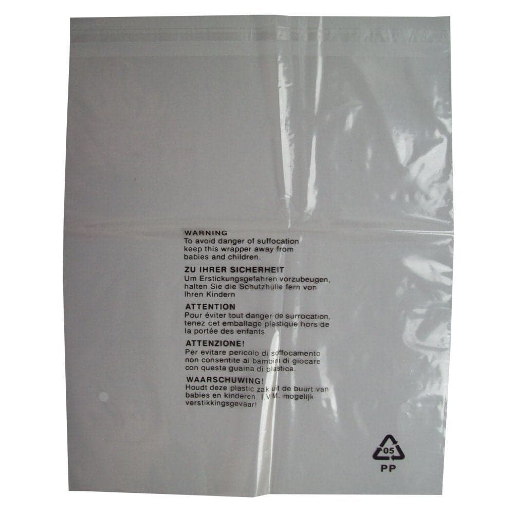 100 CLEAR TRANSPARENT PLASTIC GARMENT CLOTHING RETAIL PACKAGING BAGS SAFETY WARNING LARGE SIZE 14x17 350x425mm 38mu PEEL SEAL SEE THROUGH CLOTHES SHIRT TSHIRT STORAGE PROTECTION DISPLAY PACKING