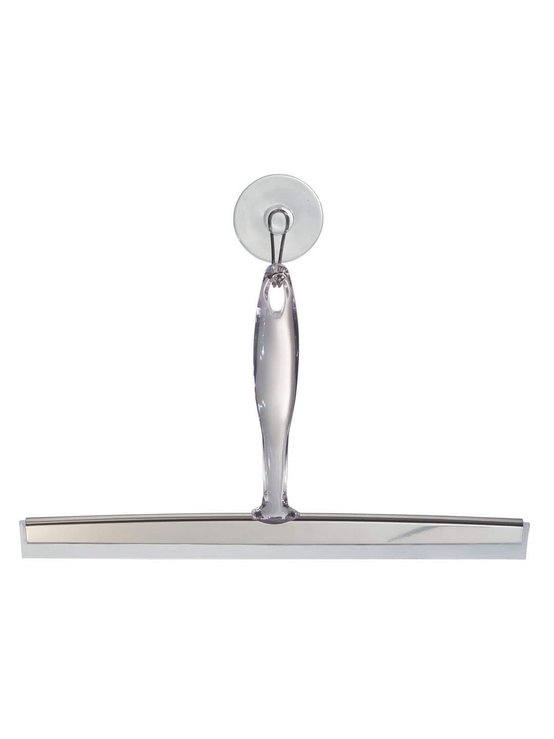 iDesign Zia Metal and Plastic Bathroom Squeegee for Shower Glass Doors Floors Mirrors with Suction Hook Holder 12 Inches Clear and Stainless Steel