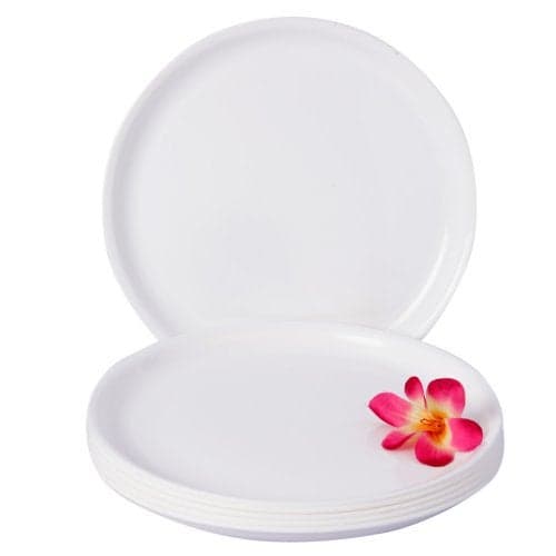 Incrizma Polypropylene Microwave Safe Break Resistant Dinner Plates, 6 Pieces, (White, Round)