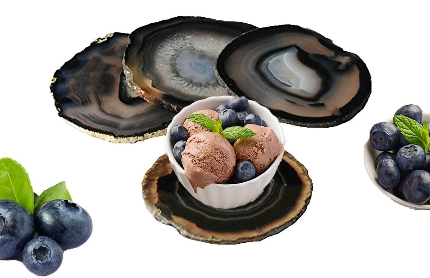JIC Gem 354 Natural Agate Coasters Dyed Black Sliced Geode Polished for Coffee Cup Home Decoration with Rubber Bumpers Home Decoration Set of 4