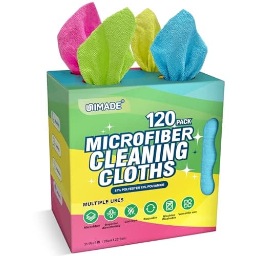 UNIMADE Microfiber Cleaning Cloth, 120 Pack Reusable Paper Towels Microfiber Towels for Cars Lint Free Washable Tissues Shop Rags with Dispenser Box for Home Kitchen Automotive, 11"x 9", Multicolor