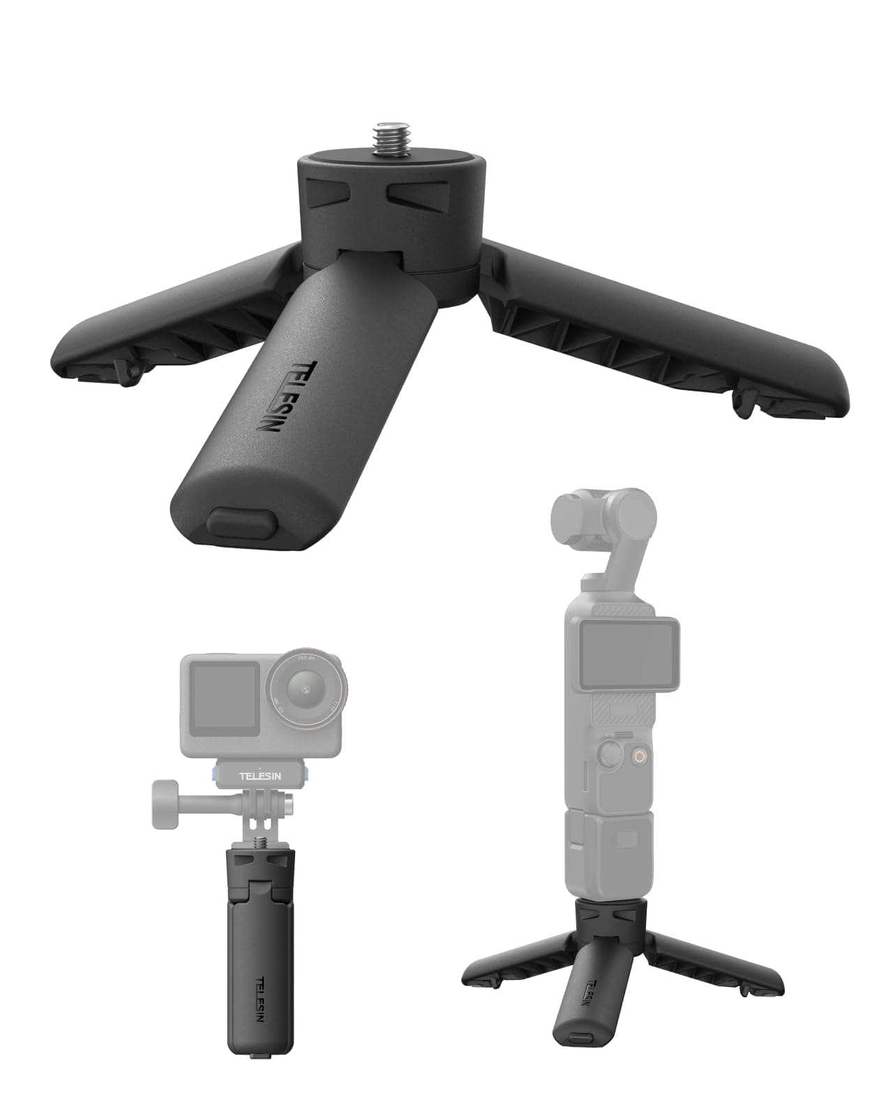 TELESIN Mini Tripod & Grip for DJI Osmo Pocket 3/4 Camera&Phone, One Click Open Desktop Stand&Handle with 1/4"Screw for DJI Action 6 5pro Nano/GoPro/Insta360 X5/Phone/Camera/Digital Device Accessories