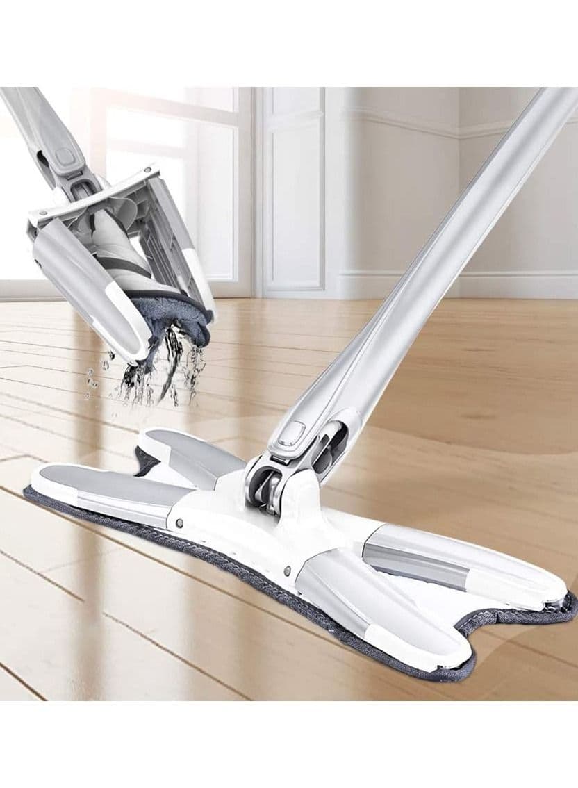 X-type Floor Clean Mop with 360 Rotating Head, Microfiber Floor Mop Hand-free wash Flat Mop Manual Extrusion Household Cleaning Tools with 6pack Replacement Mop Cloths