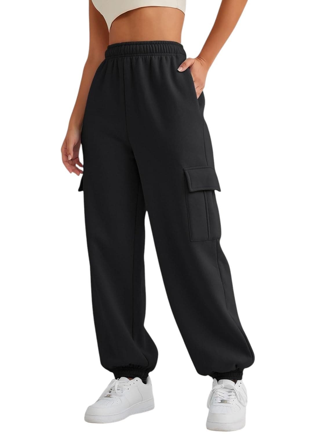 Q - RIOUS Women's Comfort Fit Jogger Pants with Side Pockets (Black_32)