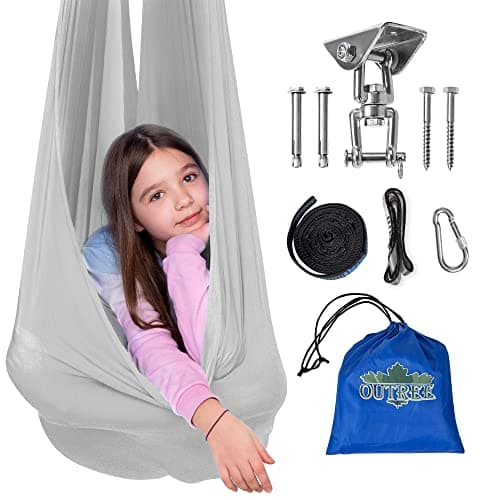 OUTREE Sensory Swing for Kids with 360° Swivel Hanger, Indoor Therapy Swing Great for Autism, ADHD, Sensory Processing Disorder, and Autistic Children (Gray)