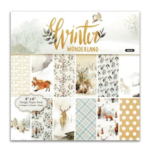 DESEACO Winter Woodland Scrapbook Paper Pad 6x6 Inch 24 Sheets 12 DoubleSided Designs Deer Fox Polar Bear Plaid Holiday Pattern Cardstock for Card Making Scrapbooking Junk Journals