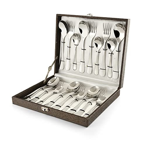 FnS Victoria Stainless Steel 18 Pc Cutlery Set with Leatherette Box (6 Dinner Spoons, 6 Dinner Fork, 6 Teaspoons)