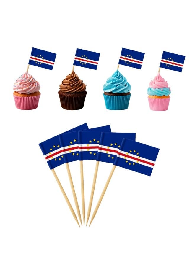Football Cake Topper Set | 48 Country Flags | Pack of 50 Decorations (Cabo Verde)