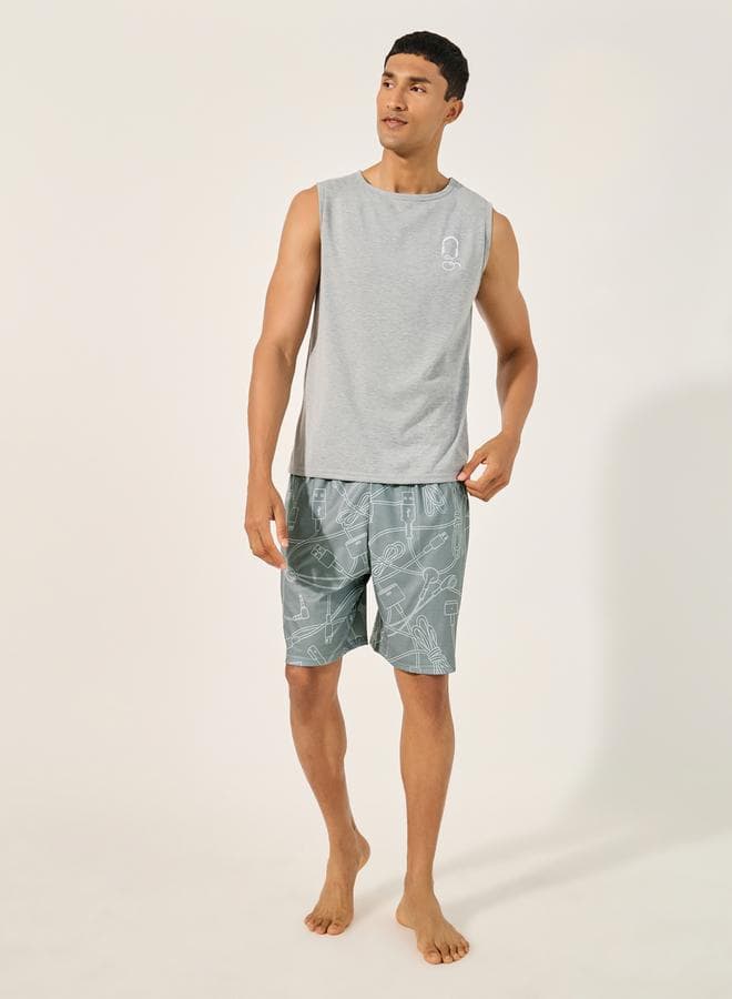 Printed Round Neck Tank And Shorts Pyjama Set