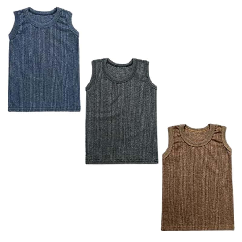 superminis Baby Girls and Baby Boys Thermal Regular Fit Sleeveless Top/Sandos/Vest/Inner Wear for Winter, Pack of 3 (Blue, Grey, Brown, 18-24 Months)