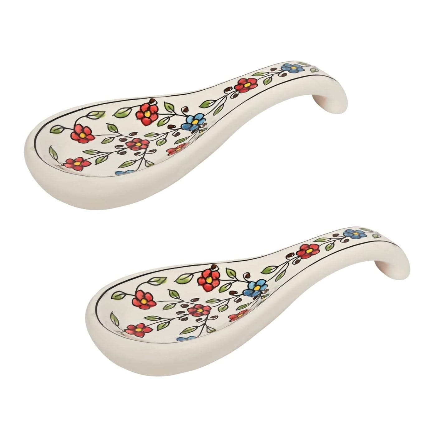 Amoorcart Ceramic Serving Spoon Rest Spatula Holder Keeper Rester Stand for Kitchen Dining Table While Cooking Pack of 2 Dishwasher Safe 23cm Length Multi Colour