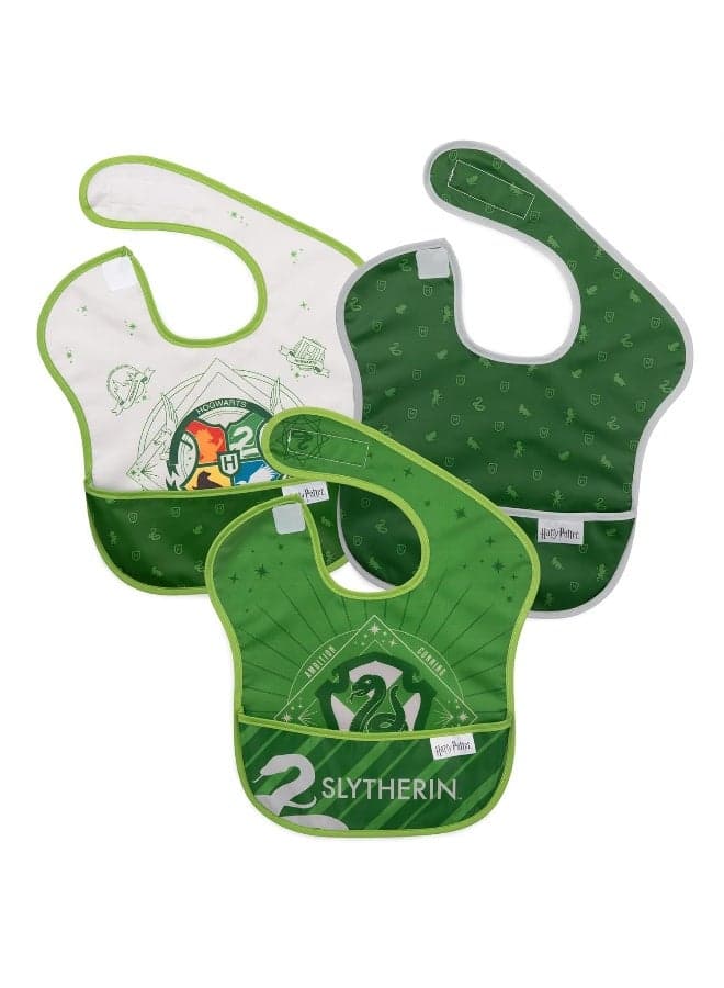 Bumkins Bibs for Girl or Boy, SuperBib Baby and Toddler for 6-24 Months, Essential Must Have for Eating, Feeding, Baby Led Weaning, Mess Saving Waterproof Soft Fabric, 3-pk Harry Potter Slytherin