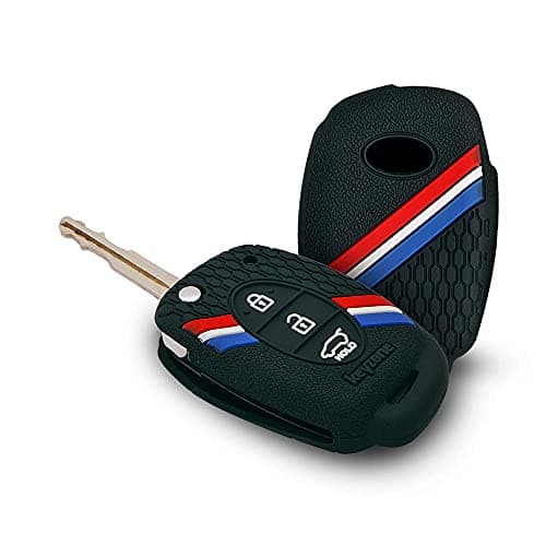 Keyzone® Striped Silicone Key Cover Compatible for Hyundai Venue, Creta, Exter, Elite i20, Grand i10 Nios, Aura, Xcent, Grand i10 3 Button Flip Key (3 Button Flip Key, Black)