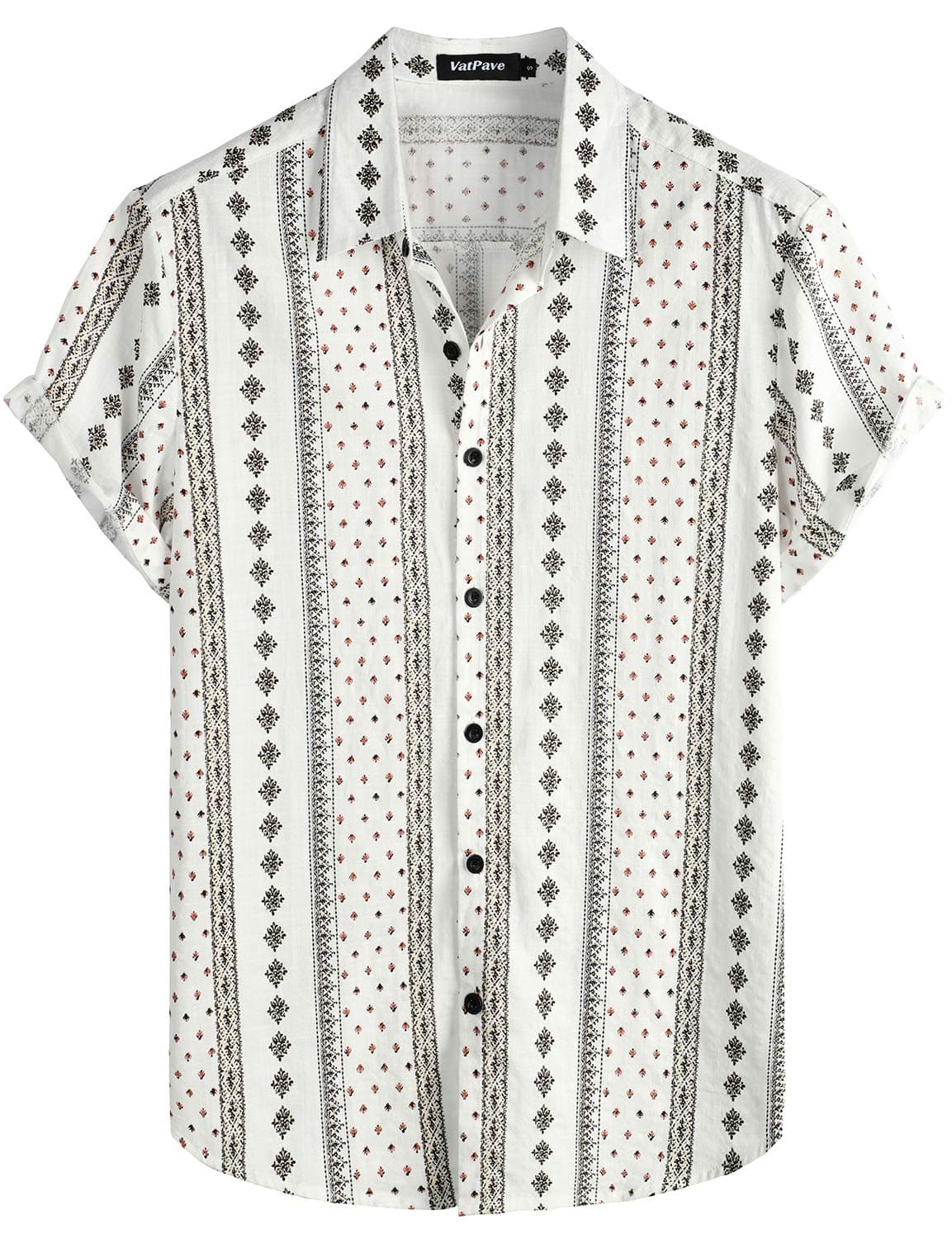 VATPAVE Mens Casual Short Sleeve Button Down Shirts Regular Fit Hawaiian Summer Shirts X-Large White Black