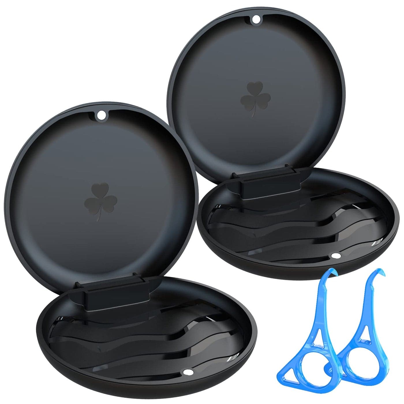 BVN Retainer Case with Aligner Removal Tool 2 Pack Portable Mouth Guard Case Denture Box Slim Orthodontic Retainer Container for Invisalign and Mouthguards Includes 2 Aligner Hooks Black