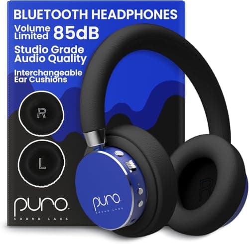 Puro Sound Labs Kids Wireless Headphones – Volume-Limiting 85dB, Built-In Mic, Studio-Grade Sound, 20-Hour Battery Life, Comfortable Fit & Easy to Connect Kids Bluetooth Headphones – BT2200 Plus, Blue