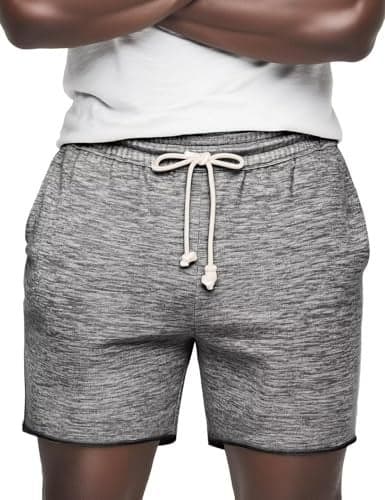 Zengjo Sweat Shorts Men 6 Inch Drawstring with Pockets(Marled Black,M)
