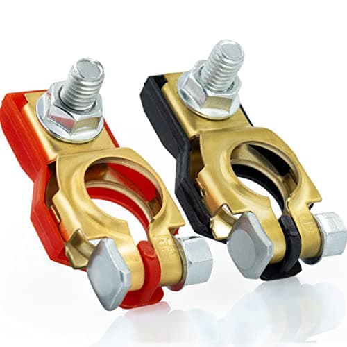 2 Pcs Battery Terminal Connecter, Positive and Negative, 1 Pair Cable End Connector Set, with Anti-Corrosion Plactic Cover, Brass Made, Auto Parts by KeeRoarin
