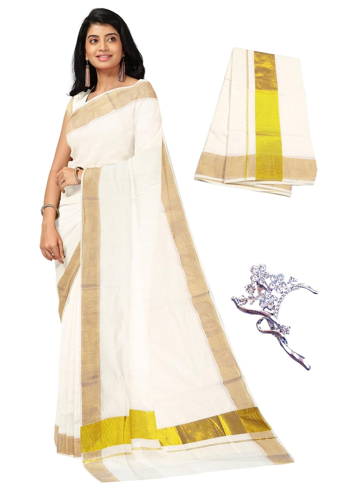 NandaVanam Women's Kerala Cotton Saree | Kasavu Saree With Designer Pallu | Onam Cotton Kasavu Sarees- with Blouse