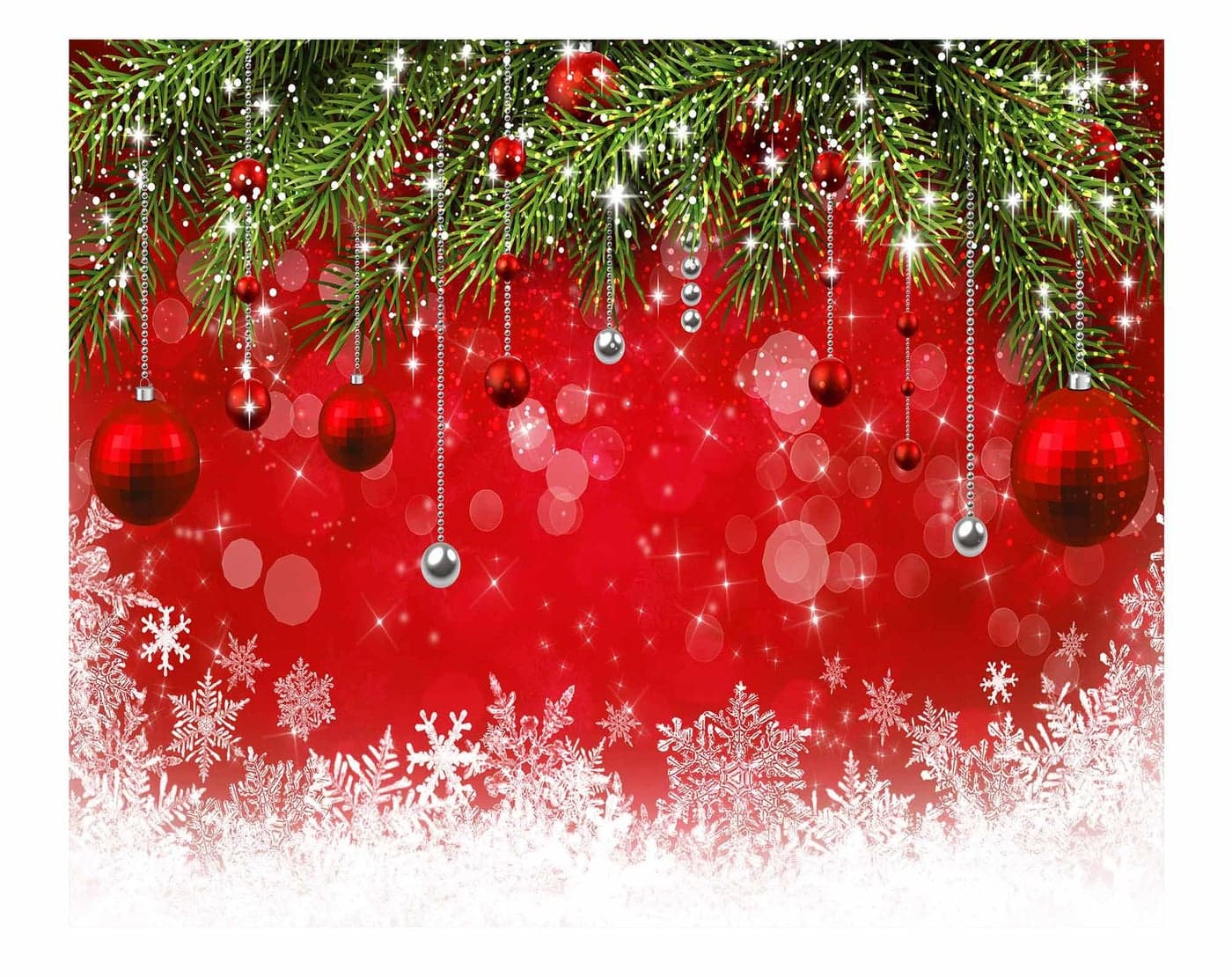 Allenjoy 10x8ft Snowflake Christmas Backdrop for Winter New Year Eve Photography Family Party Birthday Glitter Bokeh Sparkle Red Merry Xmas Background Baby Shower Decoration Photo Booth Props