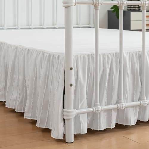 Striped Tufted Bed Skirt Queen Size Ruffled Bed Skirt with Split Corners Queen Bed Skirt 18 Inch Drop Striped Boho Queen Size Bed Skirt for Ruffled Bed Skirts White Queen 18 Drop