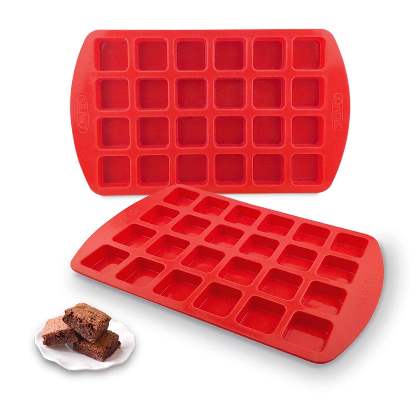 SILIVO BiteSize Silicone Brownie Pan with Dividers 2 Pack 24Cavity NonStick Mini Silicone Molds for Brownie Bites Keto Fat Bombs Fudges and Chocolates