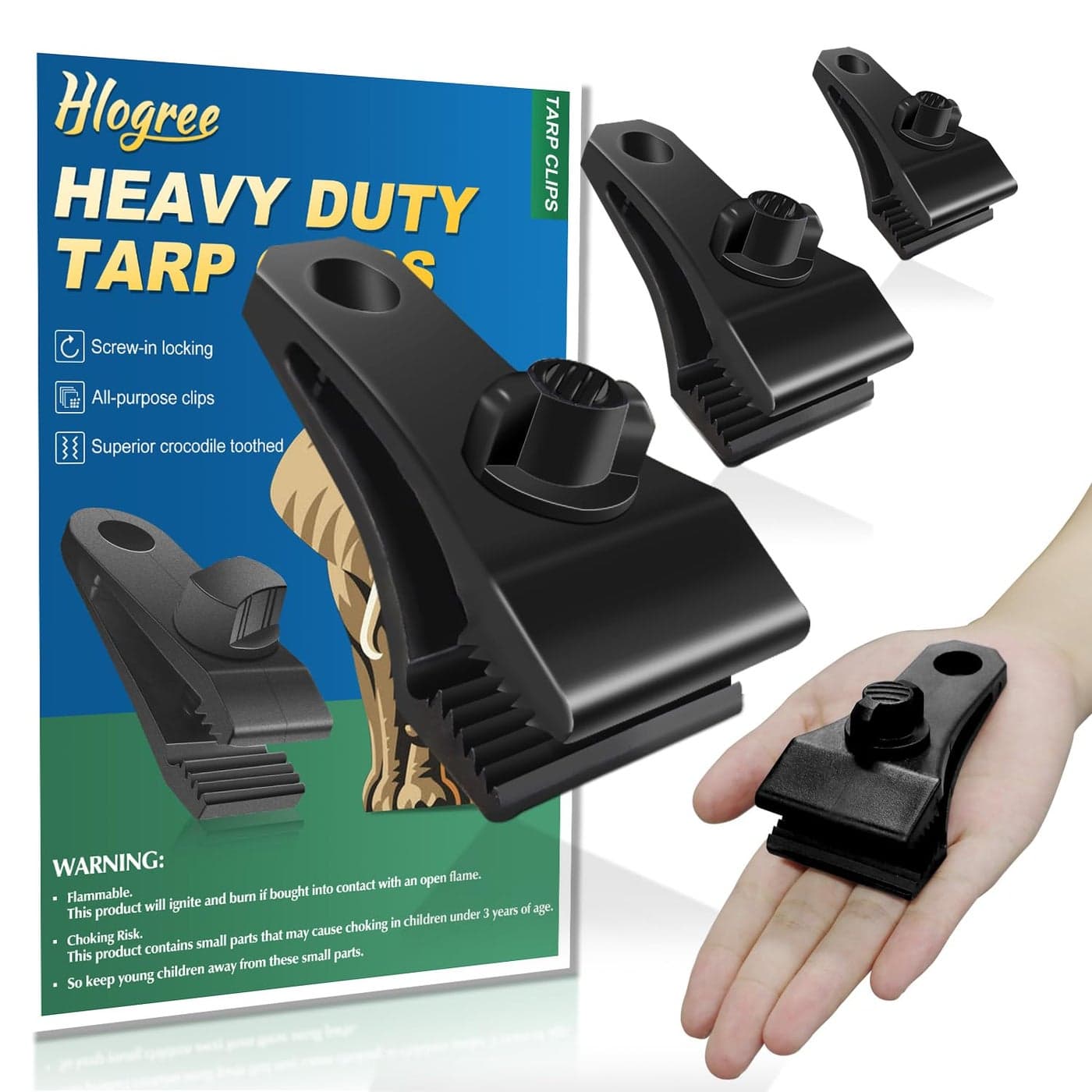 Hlogree 40Pcs Upgrade Large Tarp Clips Heavy Duty Lock Grips for TarpsOutdoor Heavy Duty Clamp Lock GripCar Cover Tie Down Clips Clamps for Pool Cover Camping Caravan CanopiesTarp Tie Downs