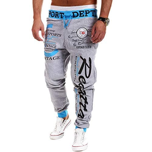 COTTORY Men's Hiphop Dance Jogger Sweatpants Trousers Blue Grey Medium
