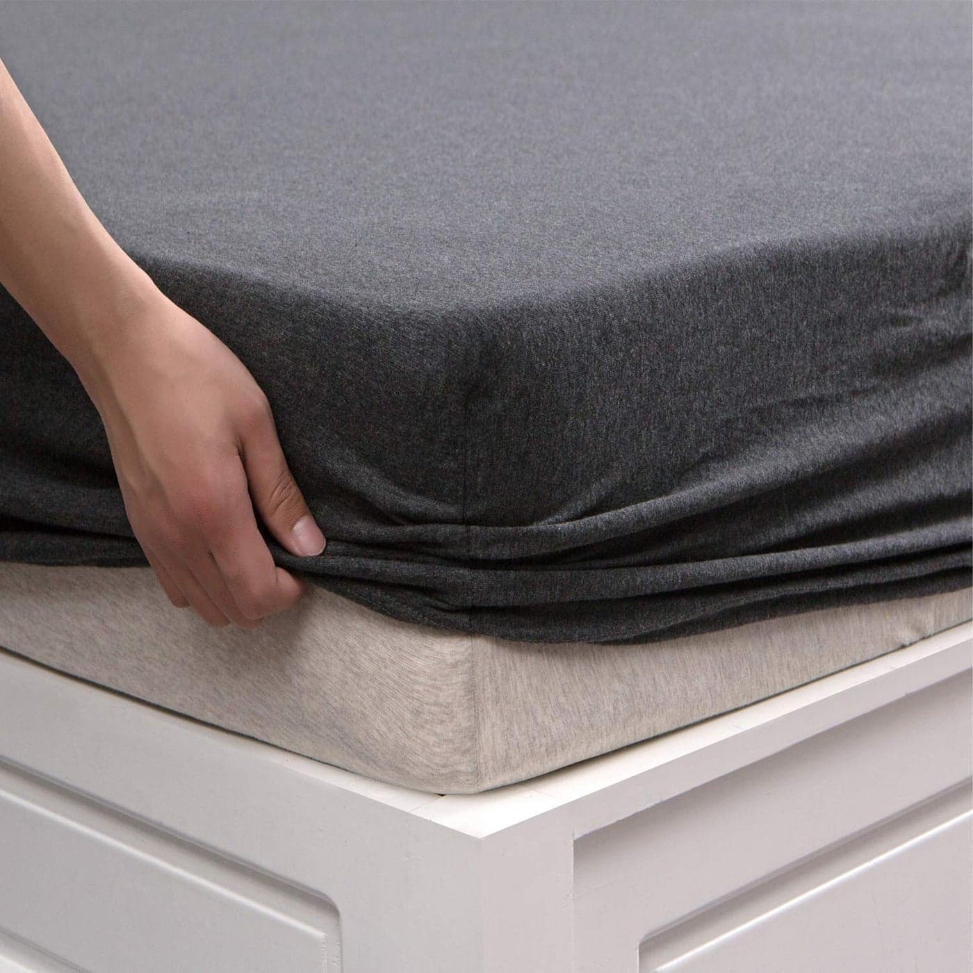 PURE ERA Jersey Knit Cotton Fitted Bottom Sheet ONLY No Flat Sheet or Shams Deep Pocket Up to 15 to 20 Ultra Soft Comfy Breathable Charcoal Grey Queen