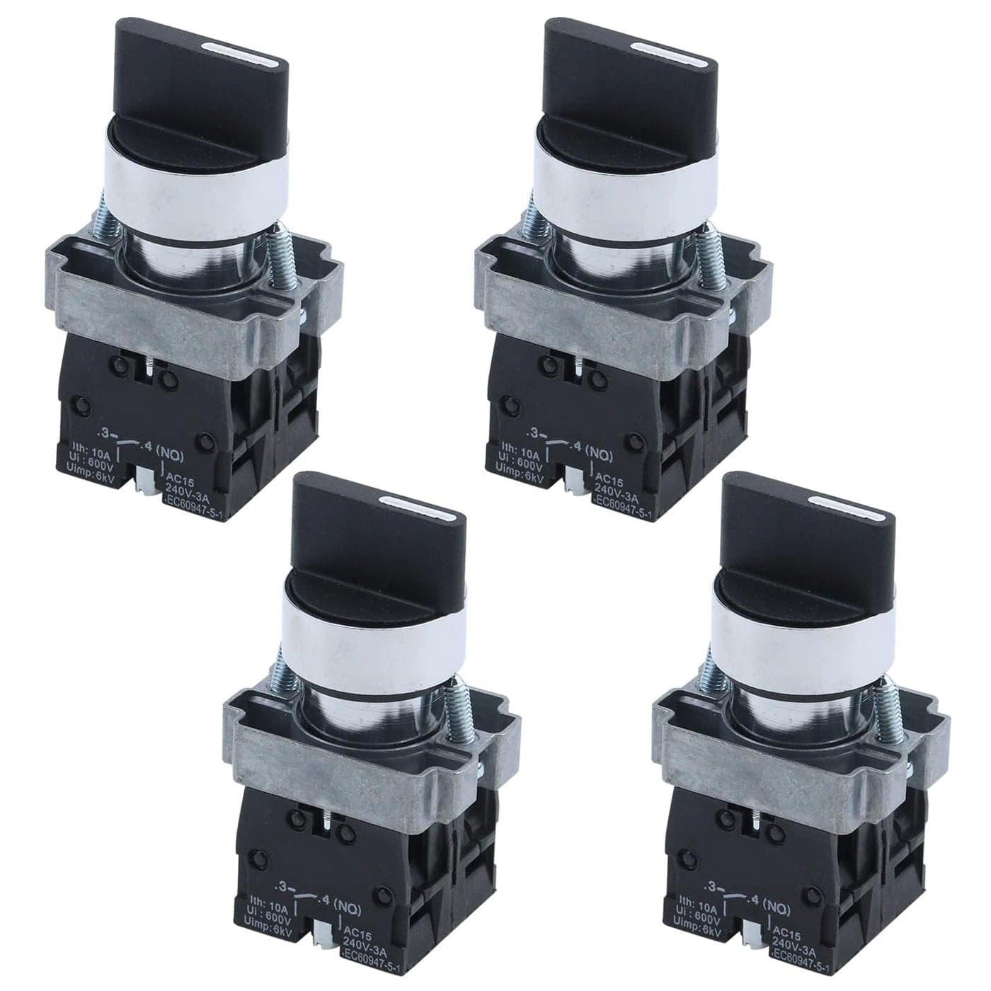 Antrader 4pcs ZB2BE101 SPDT 2NO 4 Pin 3 Position Round Top Rotary Selector Switch AC 600V 10A