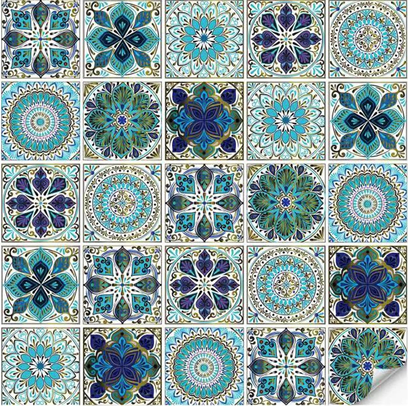 25PCS 4x4 Inch Mandala Tile Stickers Peel and Stick Self Adhesive Removable Moroccan Tiles Backsplash Waterproof Oil Proof for Bathroom Kitchen Wall Stickers Home Decor