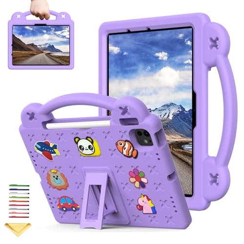 UUcovers for Apple iPad Air 11 inch Kids Case M3/M2 (2025/2024) Slim Stand Cover with Pencil Holder/Handle/Kickstand Cute DIY Lightweight Cute Soft EVA Foam Shockproof Tablet Cover, Light Purple Bear