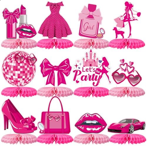 Tarklanda 12 Pack Pink Honeycomb Centerpieces Birthday Decorations 3D Honeycomb Table Decor Hot Pink Princess Party Table Topper for Women Birthday Night Bachelorette Party Bridal Shower Supplies