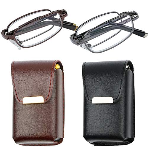 Success Eyewear Reading Glasses Set of 2 Fashion Folding Readers with Leather Cases Brown and Gunmetal Glasses for Reading for Men and Women Set of Gunmetal and Brown 1