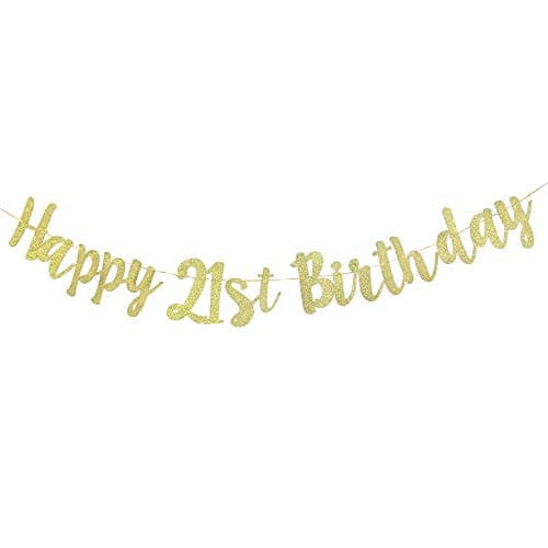 Festiko®Happy 21st Birthday Banner Gold Glitter for Cheers to 21 Years Banner, 21st Birthday Party Decorations Supplies