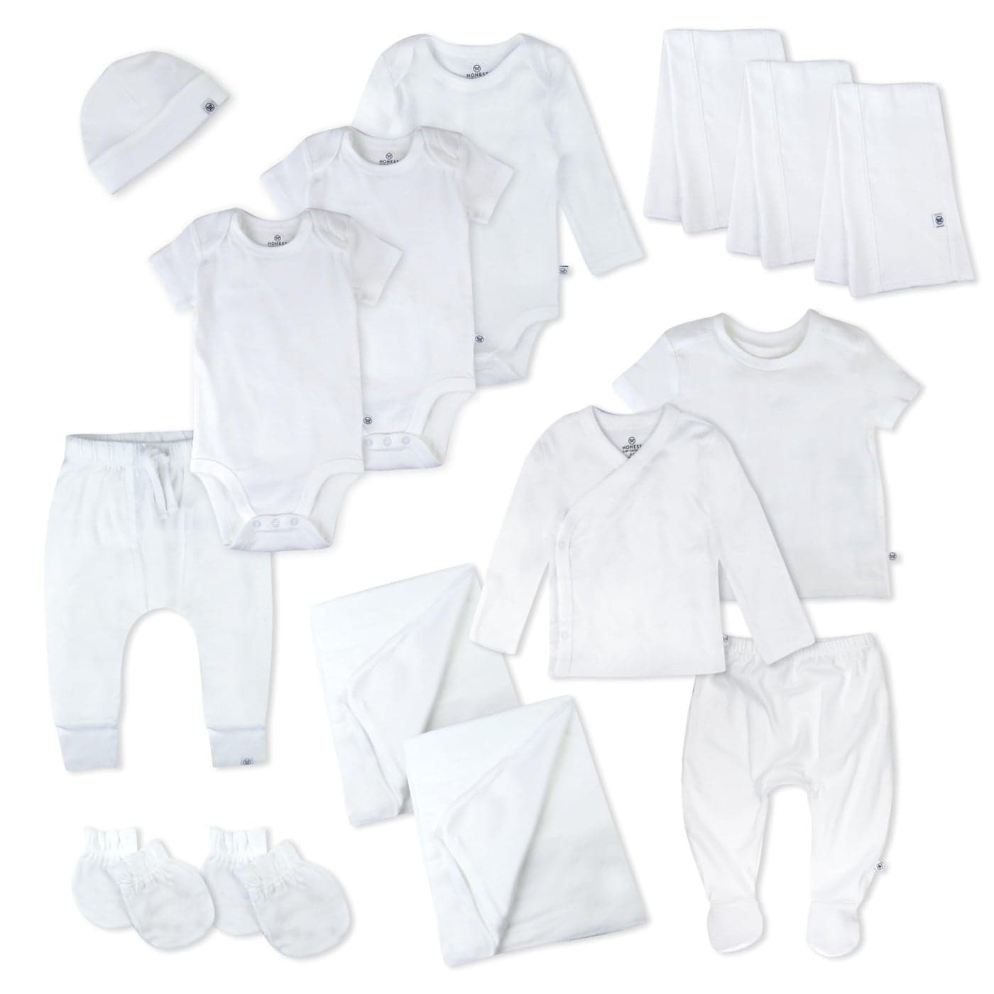HonestBaby 15Piece Welcome Home Gift Set 100 Organic Cotton for Newborn Infant Baby Boys Girls Unisex Bright White Newborn