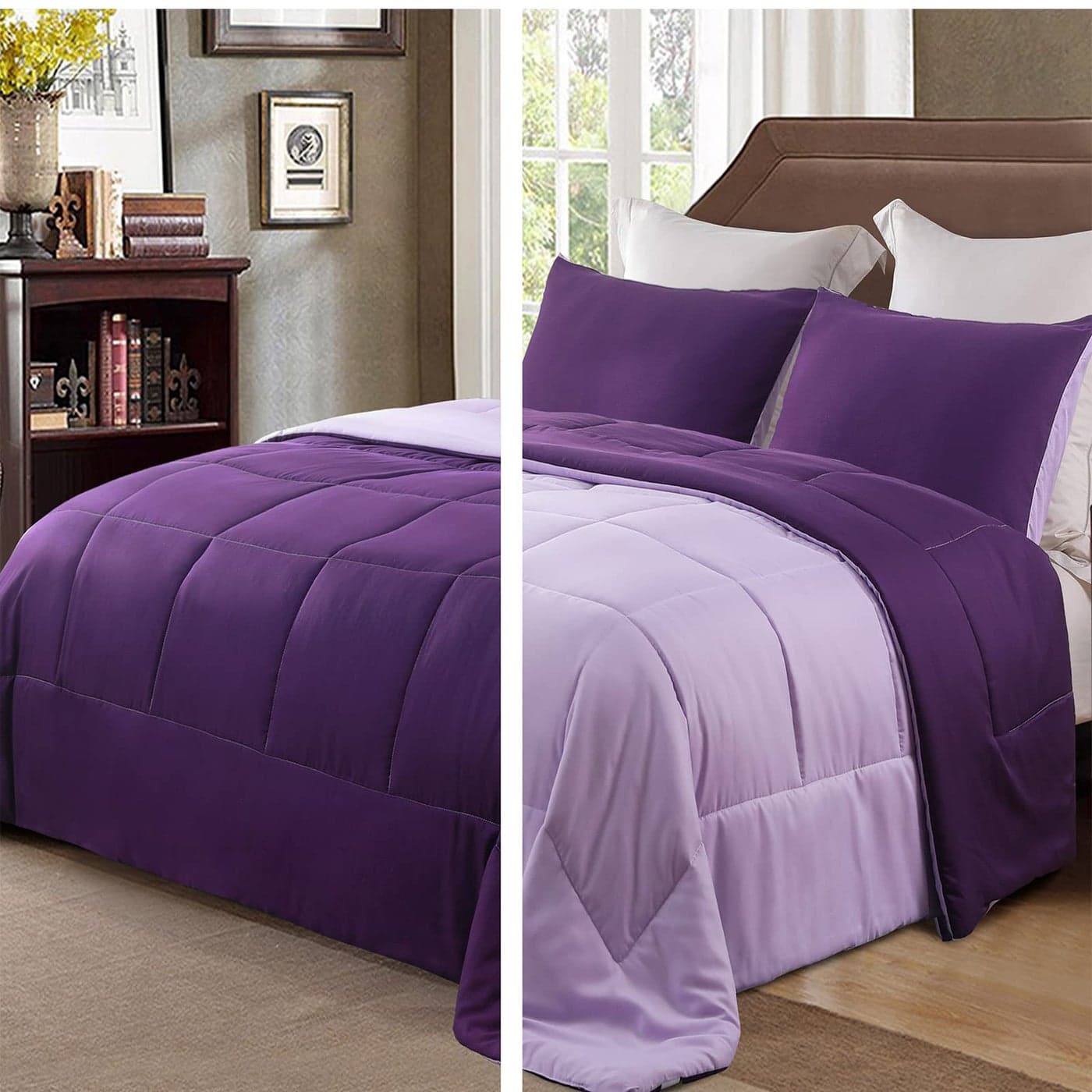 Exclusivo Mezcla Lightweight Reversible Twin Size Comforter Set Down Alternative Comforter with 1 Pillow Sham Twin Size Bedding Set for All Seasons Deep PurpleLilac
