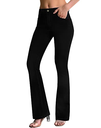 roswear Womens Mid Waist Bell Bottom Stretchy Flare Jeans Pants Black XLarge