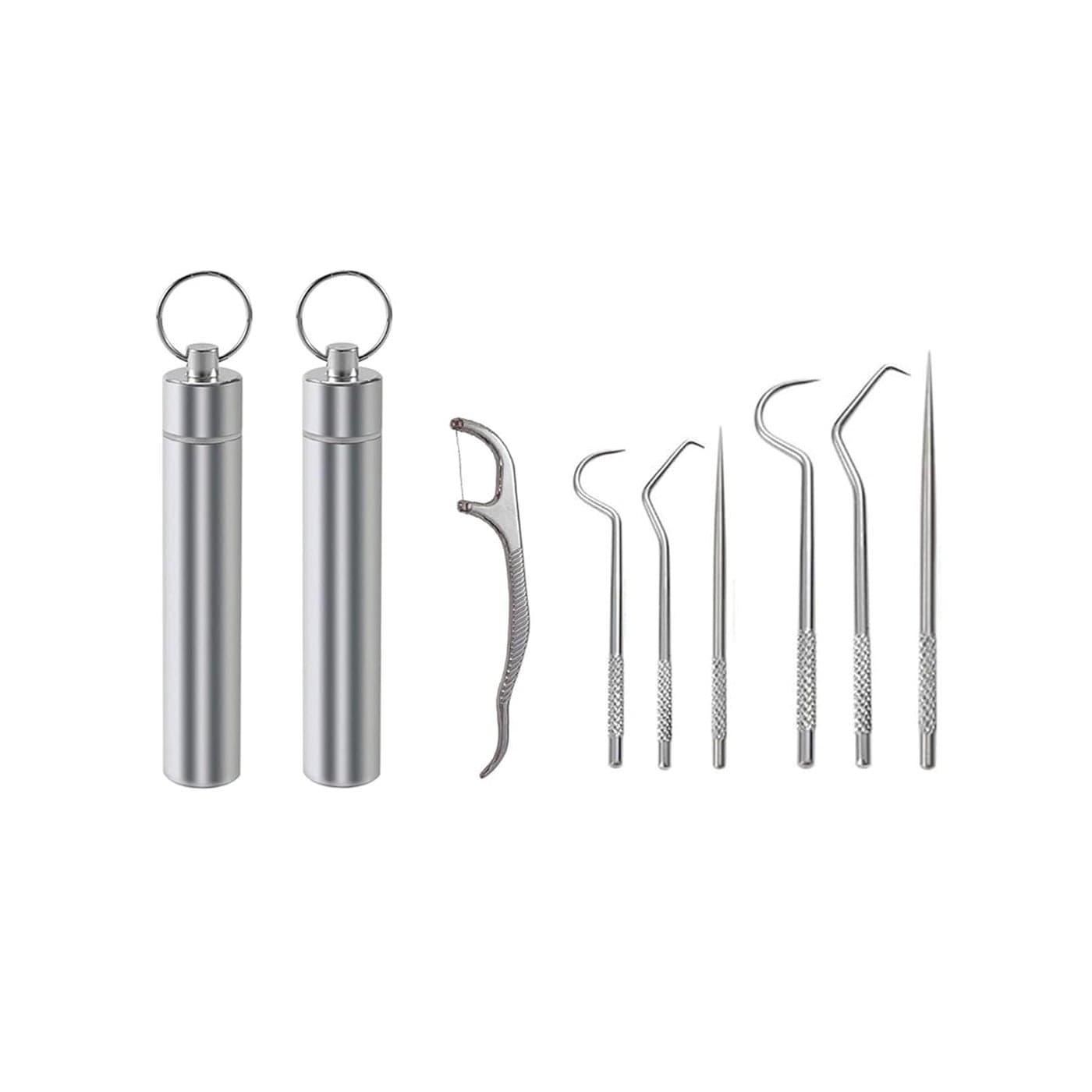 ZHENROAD 2 Set 7Pcs Portable Stainless Steel Toothpicks Pocket Set Reusable Metal Toothpicks Rooth Cleaning Kit with Holder for Outdoor Picnic Camping Traveling