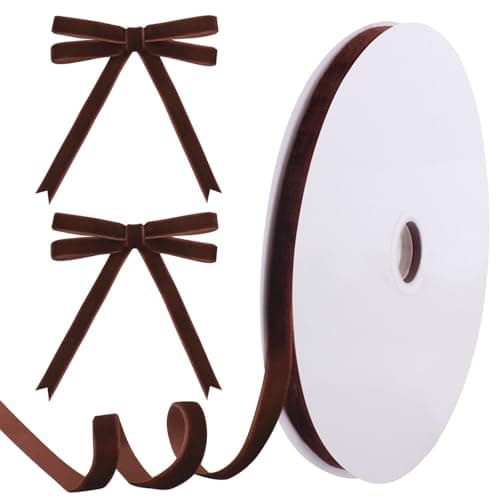 Tsorode 25 Yards Brown Velvet Ribbon for Christmas Tree38 Inch Velvet Christmas Ribbon for Gift Wrapping Crafts Bow Wreath Holiday Decorations Brown